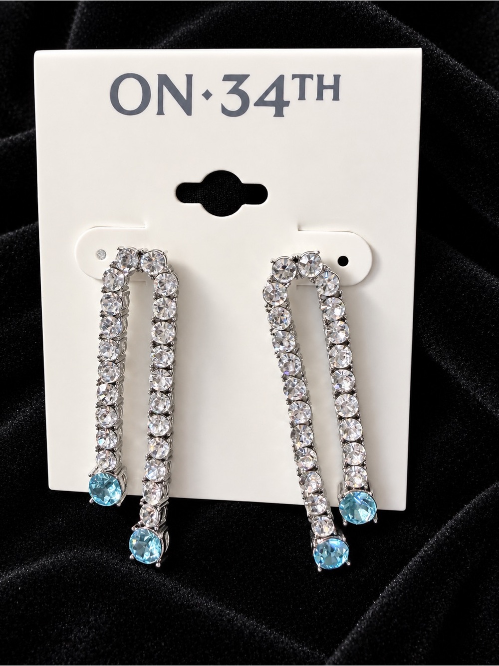 On 34th Rhinestone Clear and Blue Crystal Drop Earrings